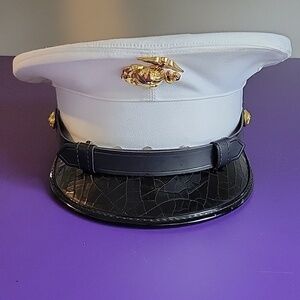 Authentic USMC Marine Corps Dress Blue White Enlisted Cover & Frame Hat  23-83